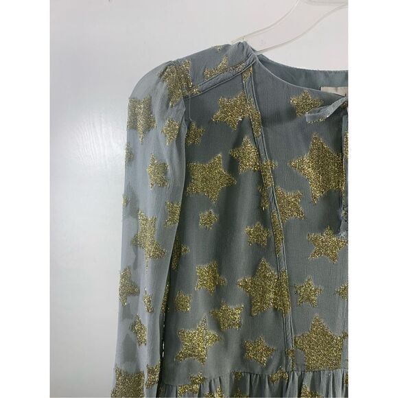 Loft Grey Fog Shimmer Star Tiered Dress Size X - Picture 6 of 13
